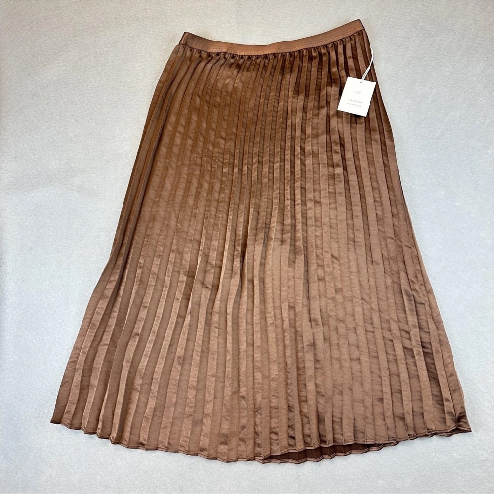 LC Lauren Conrad Skirt Womens Large Brown Pleated Midi Chocolate Polyester